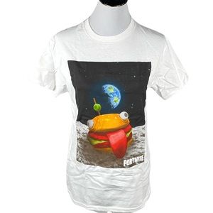 Fortnite Adult Space Durr Burger On the Moon T-Shirt, White, Small, Medium